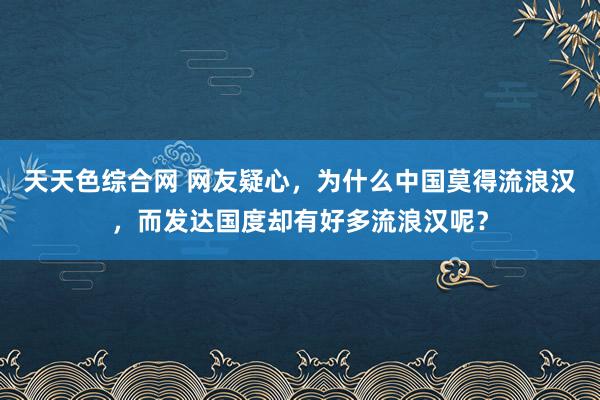 天天色综合网 网友疑心，为什么中国莫得流浪汉，而发达国度却有好多流浪汉呢？